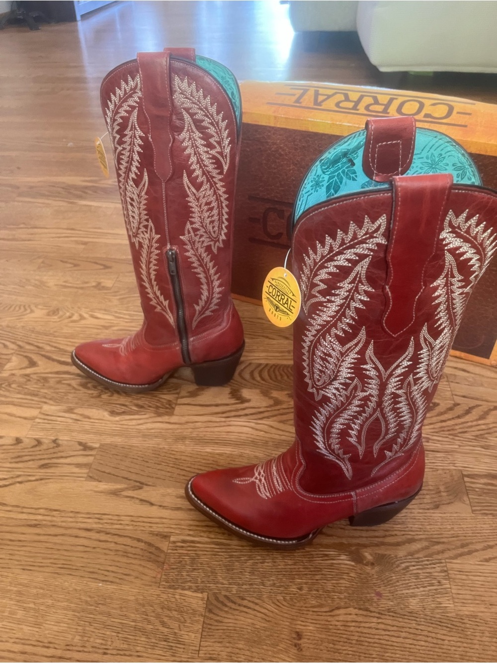 Corral Women's Embroidery Red Tall Top Snip Toe Western Cowboy Boot